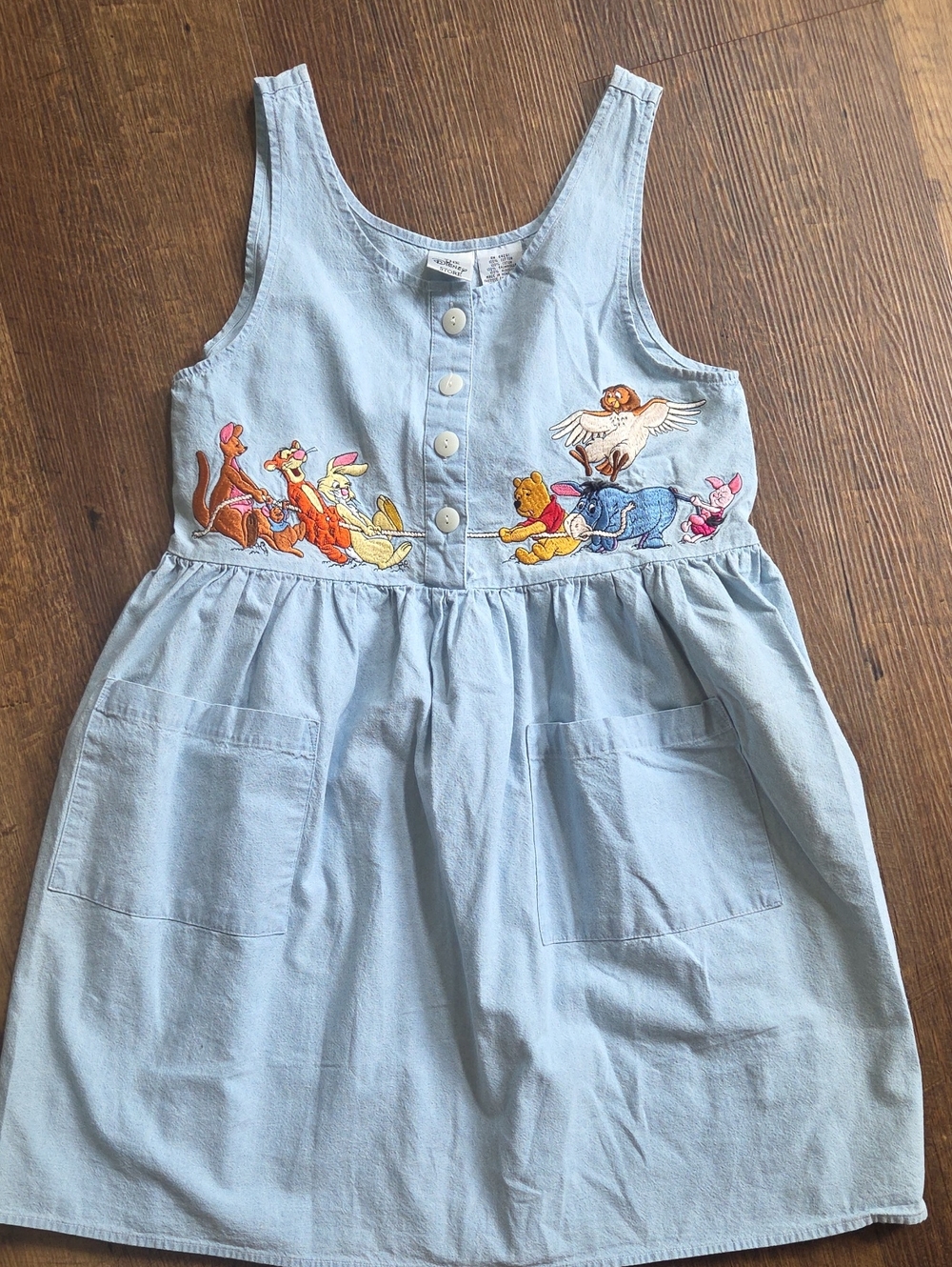 Light Blue Winnie the Pooh Embroidered Denim Dress